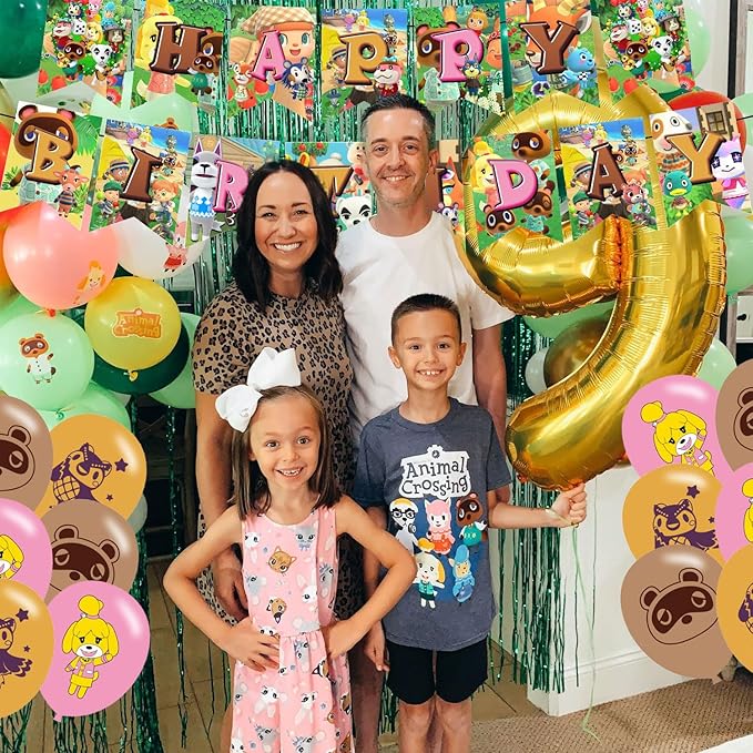 Animal Cross-ing Themed Birthday Party Supplies,Animal Game Balloons Decorations for New Horizons Party Happy Birthday Balloons, Cupcake Toppers, Cake Toppers
