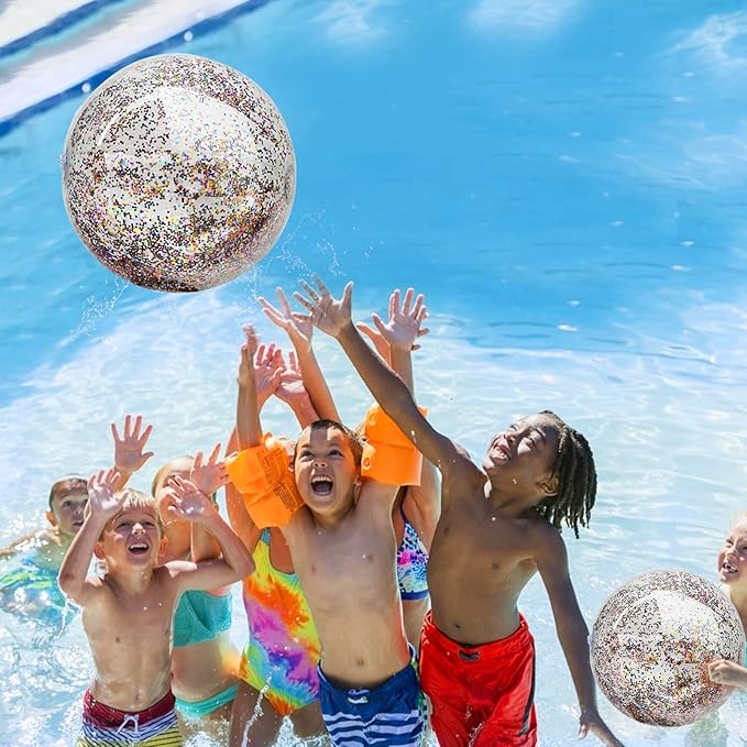 12 Pack Inflatable Glitter Beach Balls Bulk-16" Beach Ball Swimming Pool Toys for Games Adults Kids, Summer Pool Beach Party Decoration,Luau Decorations Essential Blow Up Beach Ball (Colorful,Glitter)