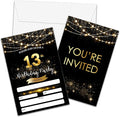 13th Birthday Invitations with Envelopes - Black Gold Glitter Fill-in Invites Cards - Surprise Birthday Party Invitation Card for Girls/Boys - Kids Birthday Party Favors Supplies Decorations (20 Pack)
