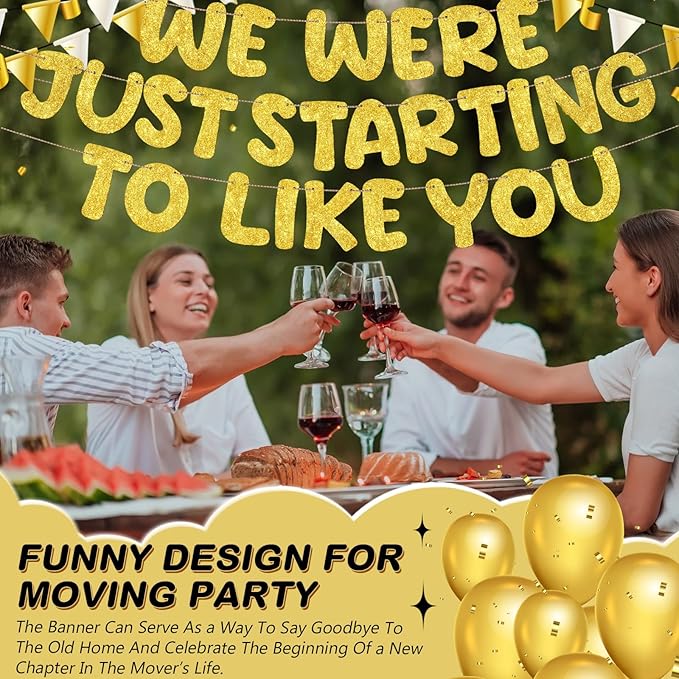 Fulmoon We Were Just Starting to Like You Banner Going Away Party Retirement Sign Farewell Decorations Good Luck Goodbye Moving Graduation Party Supplies and Gifts(Gold)