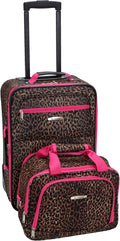 Rockland Fashion Softside 2 Piece Luggage Set, Expandable, (14" Tote/19" Upright), Pink Leopard