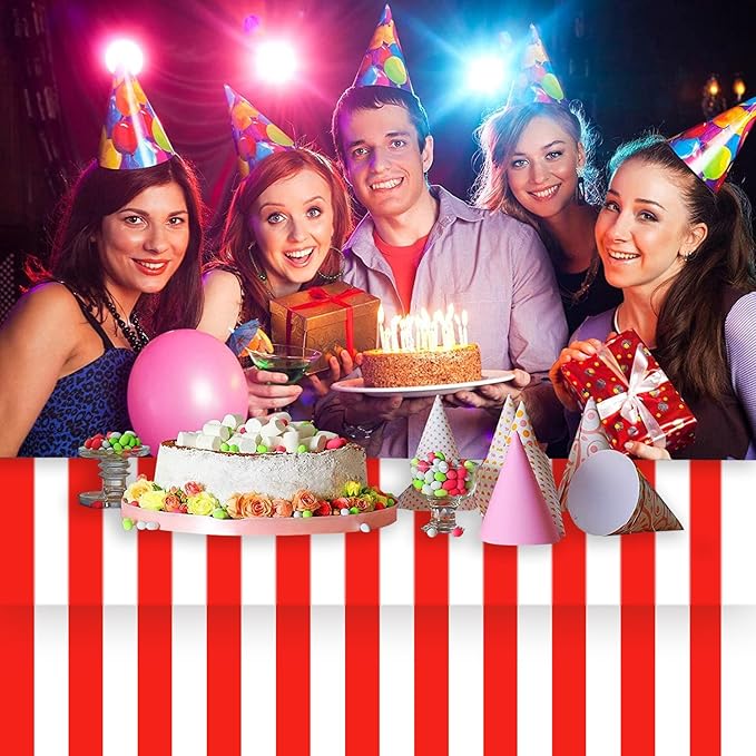 Kesfey 3 Packs Red and White Horizontal Striped Tablecloth 54 x 108 Inch Carnival Circus Theme Party Table Cloths Decorations Waterproof Rectangle Red Striped Tablecover for Picnic Plim Birthday Party