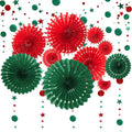 13 Pcs Paper Christmas Decorations Red Green Paper Fans Hanging Star Circle Garland Banner Office Backdrop Ugly Sweater Party Supplies Xmas Wall Decor for Classroom Holiday Birthday New Year