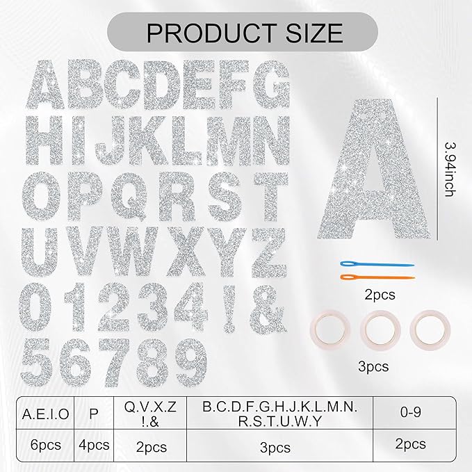 BEISHIDA 116 PCS A-Z DIY Letter Banner Kit Make Your Own Banner Glitter Silver Including 111 Letters and Numbers 3 Rope and 2 Threading Device,Customized for Birthday Graduation Wedding Party Decor