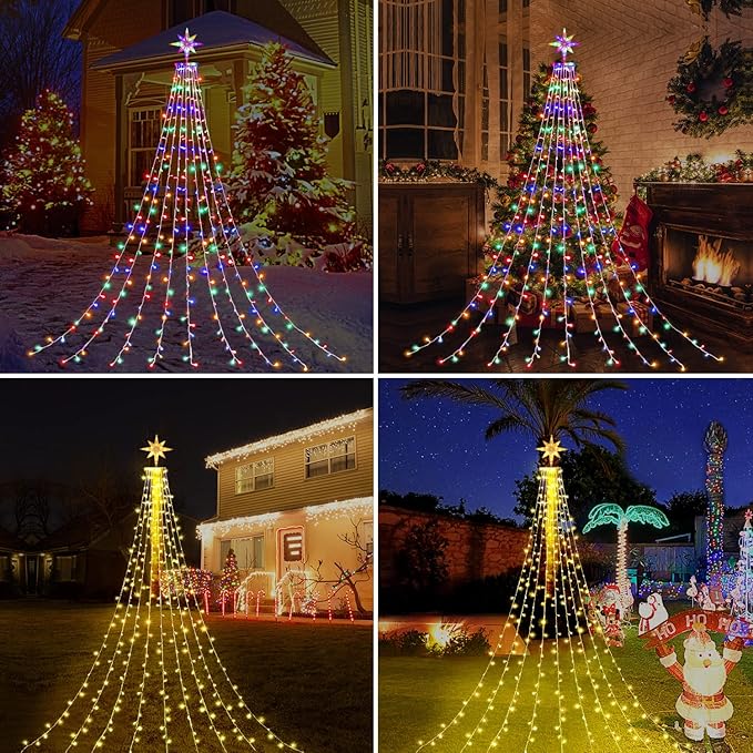 PUHONG Color Changing Christmas Lights, Outdoor Dipper Star String Lights,16.4Ft 320 LED Christmas Decoration [11 Modes & Waterproof] for Halloween Christmas New Year Holiday(Warm White & Multicolor)