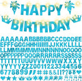 175Pcs Glitter Customizable Banner Kit DIY Custom Letter Banners DIY Boy Happy Birthday Letters 0-9 Numbers Anniversary Personalized Banner Wedding Birthday Party Decoration Supplies(Shiny Light Blue)