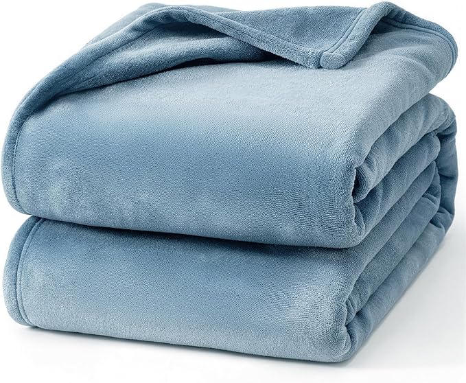 Hansleep Fleece Queen Blanket for Bed Fleece Washed Blue, Queen Size Super Soft Flannel Fuzzy Plush Cozy Blanket for All Seasons, Washed Blue, Queen 90x90 Inches
