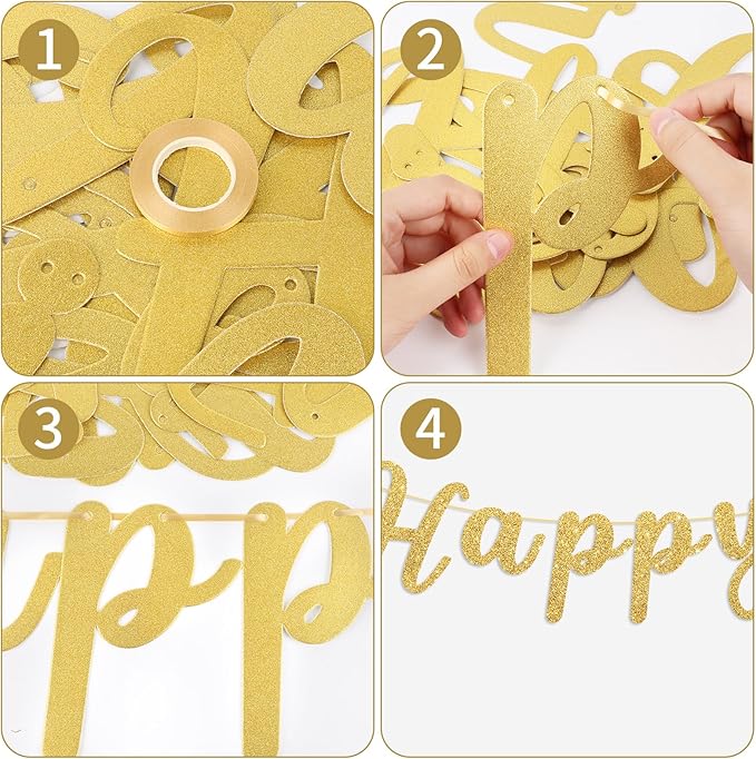 Happy Anniversary Banner Sign Gold Glitter Wedding Bunting Banner Flag Garland for Anniversary Party Decorations Supplies
