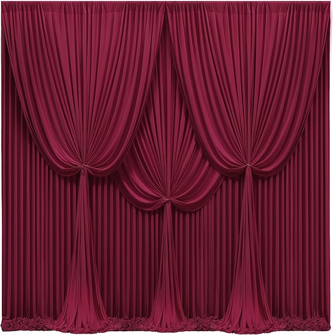 40x10FT Burgundy Backdrop Curtains for Wedding Parties, Wrinkle Free Polyester Photography Backdrop Drapes for Wedding Baby Shower Birthday Parties Stage Background Stand Decorations 4x10ft,10 Panels