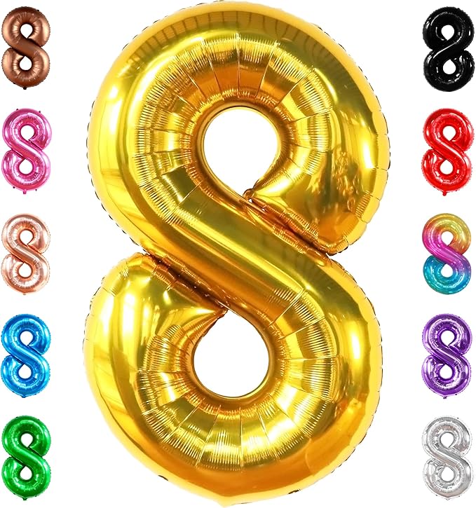 KatchOn, Giant Gold Number 8 Balloon - 40 Inch | Golden 8 Balloon for Golden 8th Birthday Decorations for Girls | 8th Birthday Decorations Boy | Number Balloons for Anniversary Party
