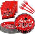 75 Pcs Graduation Plates and Napkins Party Supplies Set,Serves 25 Guests 2026 Red Graduation Plates and Napkins,Disposable Paper Tableware Set for Graduation Party Decorations