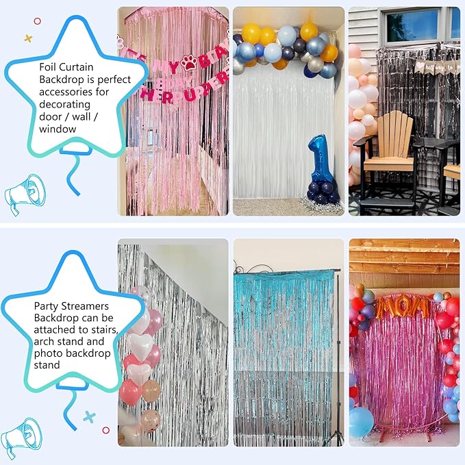 Pastel Pink Birthday Party Backdrop Decorations Foil Fringe Curtain 3.3x8.2ft 2 Pack, Pink Streamers Background Party Decorations Wall Door Hanging for Baby Valentines Barbie Princess Bachelorette