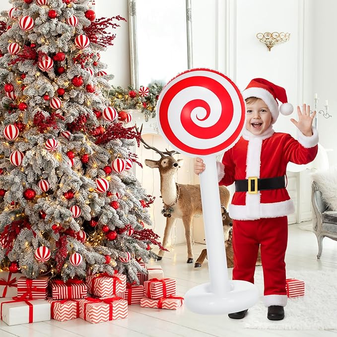 1 Pcs Christmas Inflatable Outdoor Decorations 4 FT Christmas Candy Inflatable Column Decoration for Winter Xmas Lawn Yard Garden Home Decor