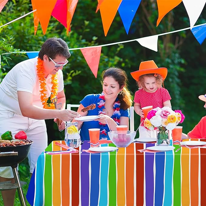 PHOGARY 3 Pack Rainbow Theme Tablecovers for Party Decoration, Disposable Plastic Rectangular Table Covers, Rainbow Parties Tablecloth Summer Beach Kids Birthday Cocktail Party Supplies