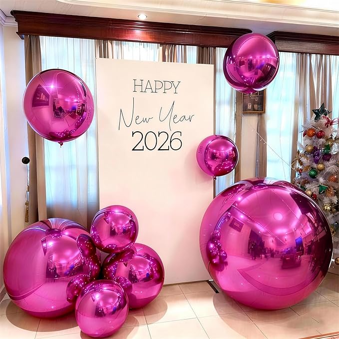 14 Pcs Hot Pink Round Foil Balloons 22/15/10 4D Ball Balloons Metallic Pink Fuchsia Balloon Ornament Mylar Balloon Chrome for Graduation Birthday Anniversary Disco Valentines Party Decorations