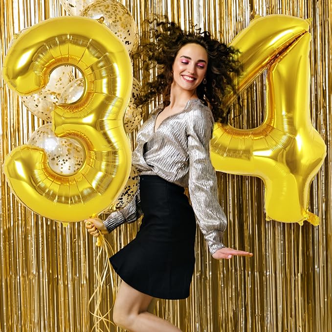 Gold Number 4 Balloon 40 Inch, Big Large Foil Helium Number Balloons, Giant Mylar Number 4 Balloons for 4 Year Old Birthday Party Decorations Supplies Anniversary
