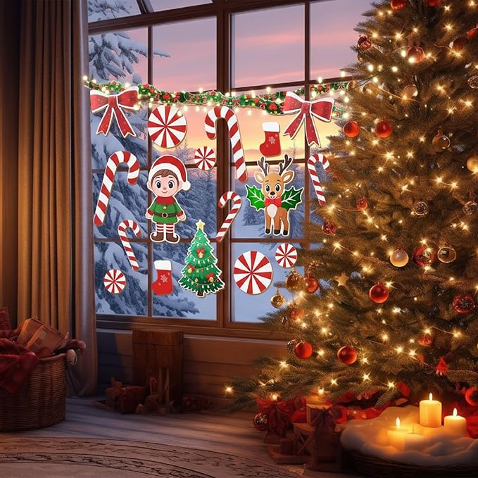 22 Pcs Christmas Fence Decorations Outdoor Xmas Garland Deer Gingerbread Peppermint Candy Yard Signs with LED String Lights for Christmas Holiday Outside Lawn Garden Window DIY Decor