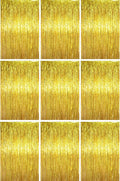 3.3 x 6.6 ft Foil Fringe Backdrop Curtains, Tinsel Streamers Party Decorations, Fringe Backdrop for Birthday, Baby Shower, Gender Reveal, Graduation (9, Gold)