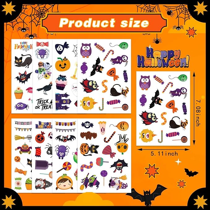 24 Sheets Halloween Stickers for Kids - Non-Repeating, Happy Halloween Cute Stickers for Goodie Bags & Party Favors