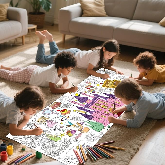 Princess Party Giant Coloring Poster,30x72 Inch Drawing Paper oloring Table Cloth,DIY Princess Activity Tablecloth Magical Castle for Kids Birthday Themed Wall Home Classroom Party Suppiles