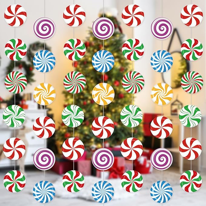 Faccito 8 Pcs Christmas Peppermint Candy Hanging Decorations Christmas Ceiling Decorations Paper Garland for Xmas Party Winter Holiday Birthday Decor(Mixed Candy)