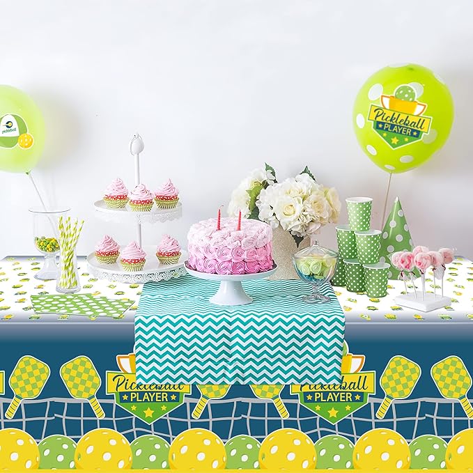 6 Packs Green Pickleball Tablecloth Disposable Waterproof Rectangle Plastic Table Cover Pickleball Player Sports Theme Indoor Outdoor Tablecloth Pickleball Party Favor Decor (54x108 Inch)