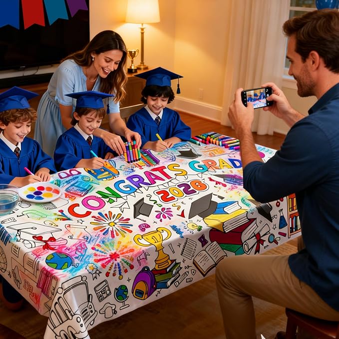 Graduatio Giant Coloring Poster,30x72 Inch Graduation Drawing Coloring Tablecloth DIY for Kids Preschool Graduation Activities Home Classroom Party Suppiles Large Congrats Card Coloring Table Cover
