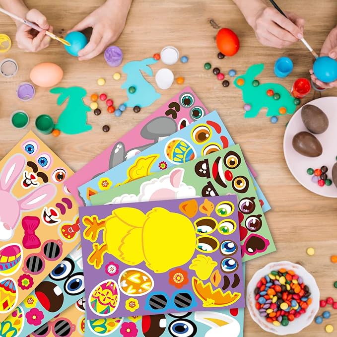 36 Sheet Easter Stickers for Kids,Easter Basket Stuffers,Make a Face Sticker, Make Your Own Animal Stickers,Party Favor Supplies Crafts