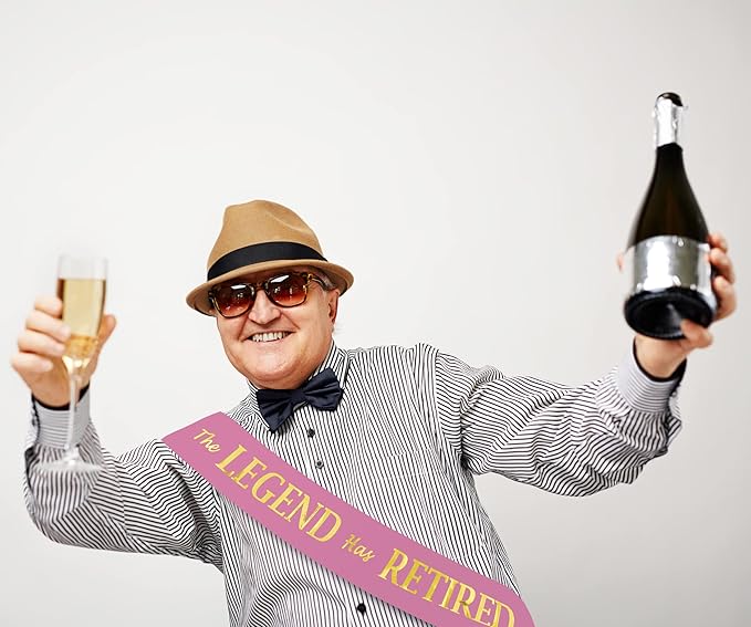 The Legend Has Retired Sash – Elegant Pink and Gold Foil Legendary Sash for Both Women and Men & a Large Gold Safety Pin. Perfect for Retirement Parties by JPACO