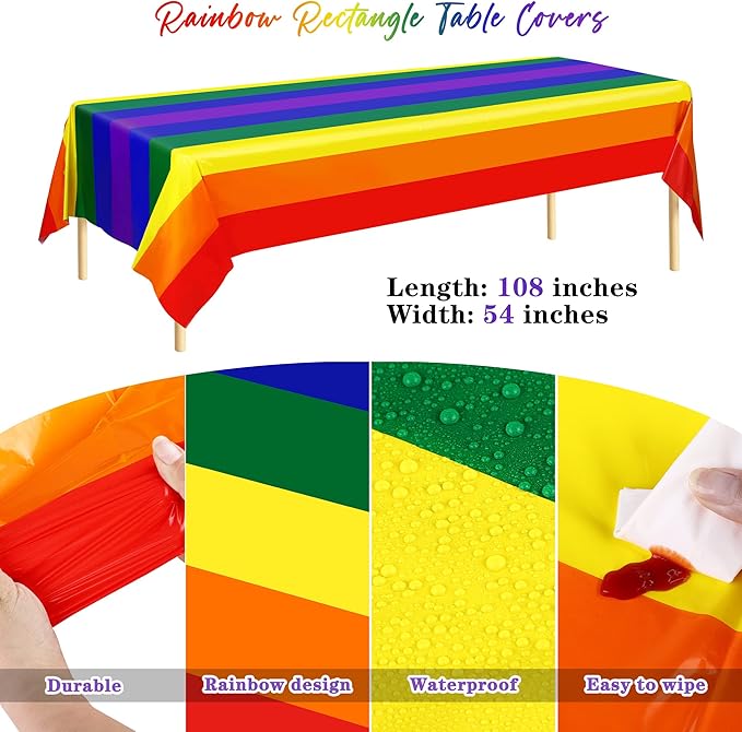 ADXCO Rainbow Party Decorations Include Rainbow Paper Plates, Cups, Napkins, Cutlery & Waterproof Tablecloth for 24 Guests