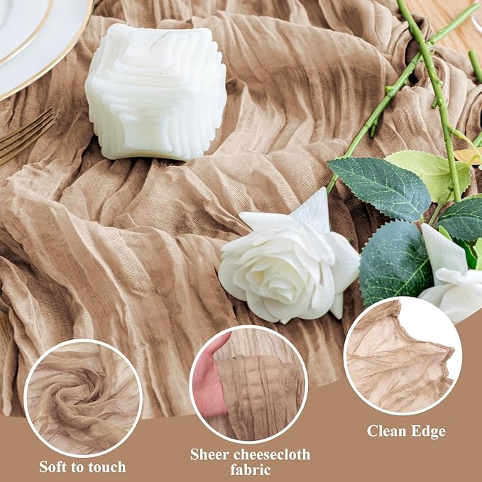 Wokceer Cheesecloth Table Runner 12Pack 10FT Nude Brown Christmas Gauze Cheese Cloth Table Runner for Party Rustic Sheer Table Runners for Baby Bridal Shower Wedding Easter Decor