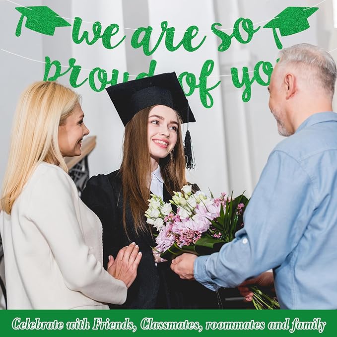 2026 Graduation Decorations Pre-Strung Blingbling We Are So Proud of You Banner Glitter Graduation Garland for Class of 2026 High School College Grad Party (Green)