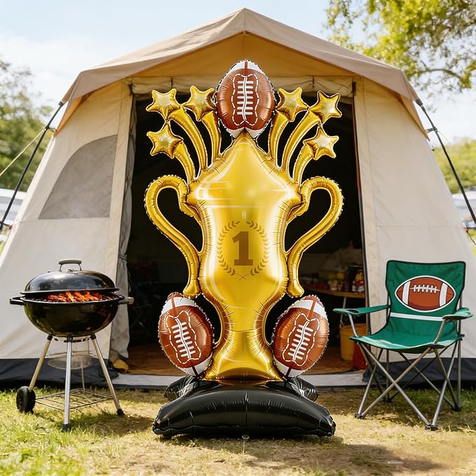 2-Piece Football Party Decoration Set - 5 ft Large Self Standing Football Foil Balloons, Suitable for Game Day Celebrations and Sports Themed Party Decorations (Trophy)