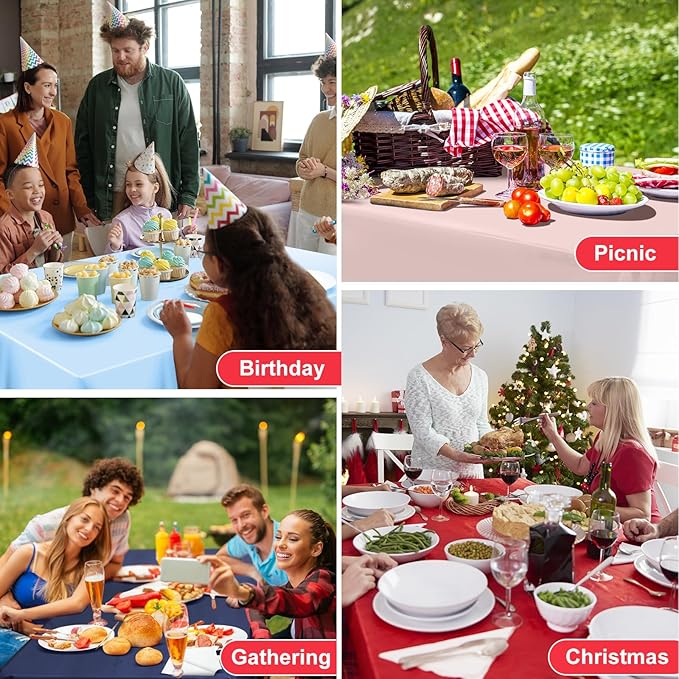 6 Pack Red Plastic Tablecloths, 54 x 108 Inch Valentine's Day Scalloped Tablecloth Disposable Red Table Cloths for Rectangle Tables Waterproof Table Covers for Anniversay Wedding Party