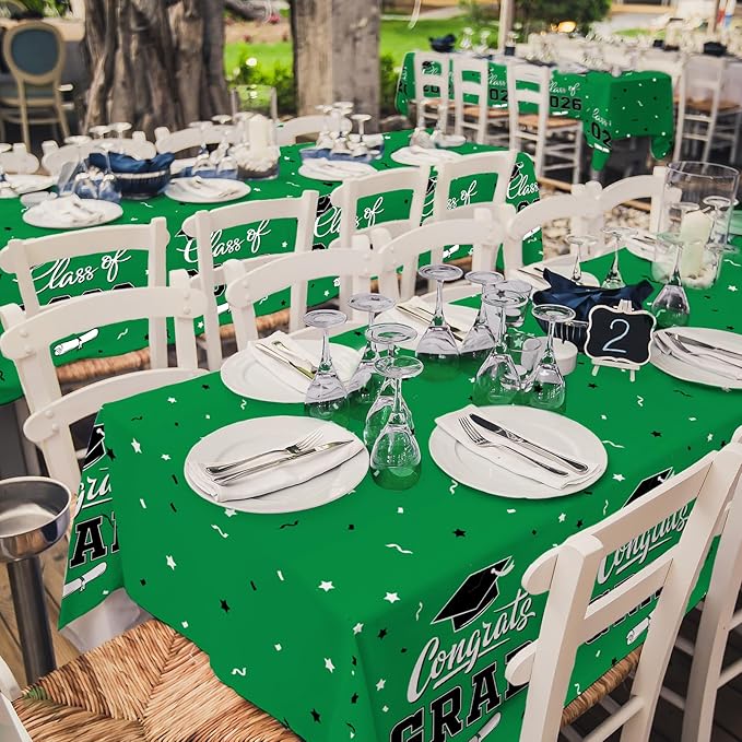 Gatherfun 2026 Graduation Decorations : 2-Pack Congrats Grad Disposable Tablecovers - Class of 2026 Green Themed Table Cloths, for Graduation Party Supplies & Graduation Backdrop, 54" X 108"