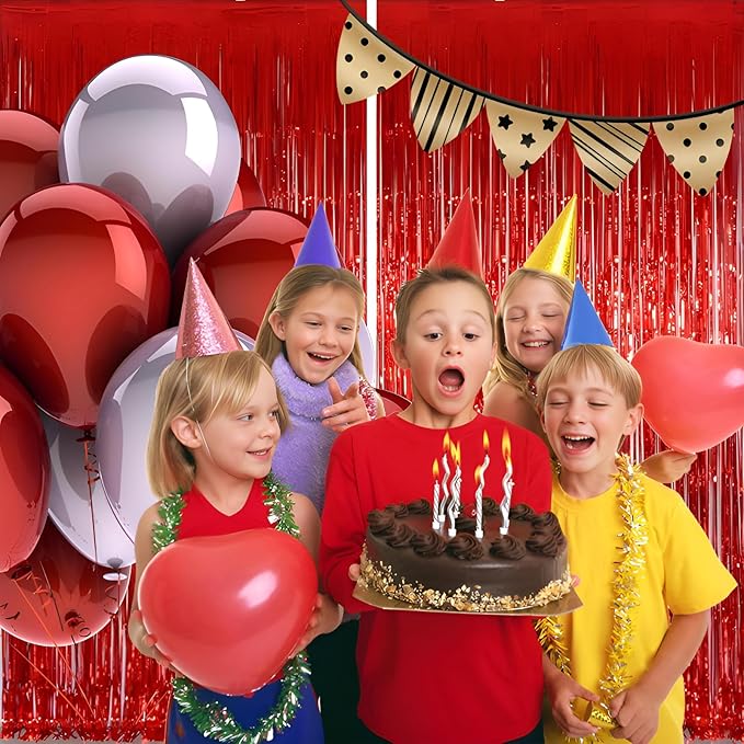 Valentines Day Keyali 2 Pack 3.3 * 8.3 ft Foil Curtain Metallic Tinsel Fringe Curtains Photo Booth Props Backdrop for Birthday Wedding Engagement Baby Shower Christmas Holiday Celebration Partyl,Red