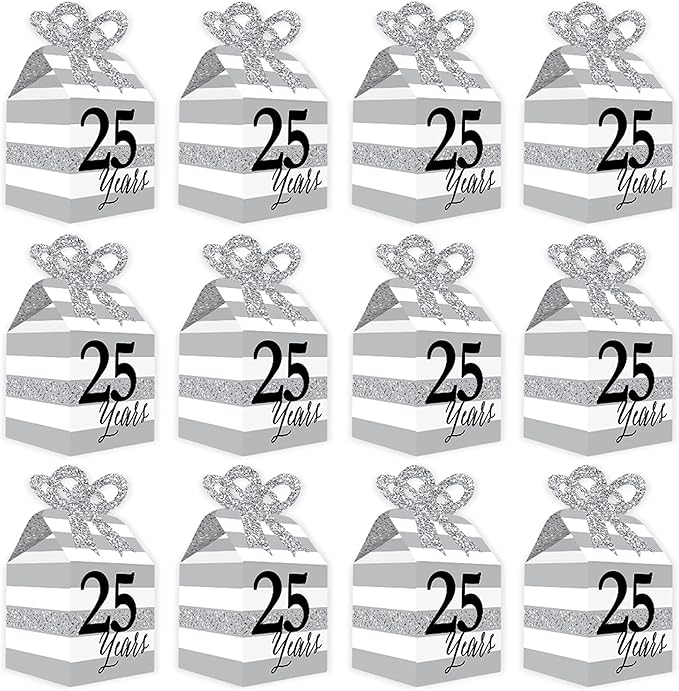 Big Dot of Happiness We Still Do - 25th Wedding Anniversary - Square Favor Gift Boxes - Anniversary Party Bow Boxes - Set of 12
