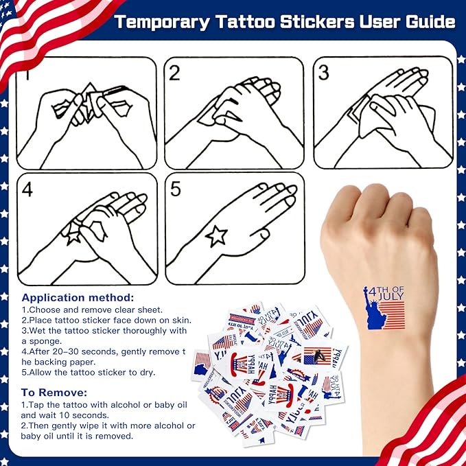 156 PCS 4th of July Accessories Patriotic Party Favors American Flags Glasses Slap Bracelets Pinwheels Tattoo Stickers Brooches Beards Necklaces for Independence Day Memorial Day