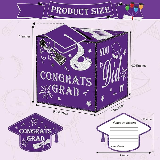 AYGXU graduation card box 2026 with 30pcs graduations cards,Graduations party Decorations,graduation box for gifts and Cards,graduations money box,Graduation Party Supplies-purple box