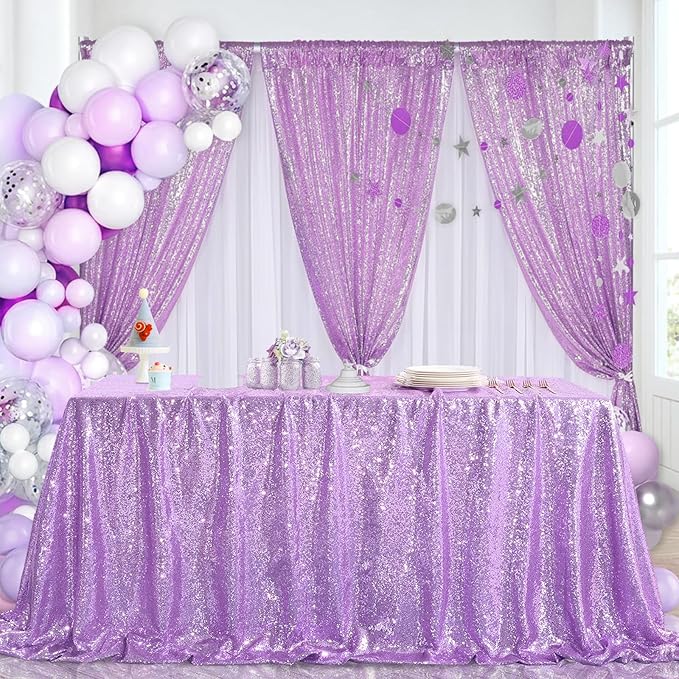 B-COOL Lavender Sequin Backdrop Curtain Lilac Glitter Backdrop 4 Panels 2ftx8ft Light Purple Sparkly Curtains for Wedding Birthday Prom Background Decorations