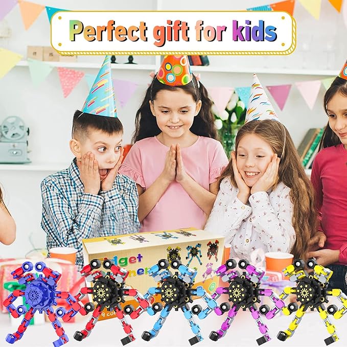Transformable Fidget Spinners,Funny Stress Relief Sensory Fidget Toys,Deformable Chain DIY Robot Fingertip Gyros Toys Party Favors Easter Basket Stuffers for Kids and Adults (36PC)