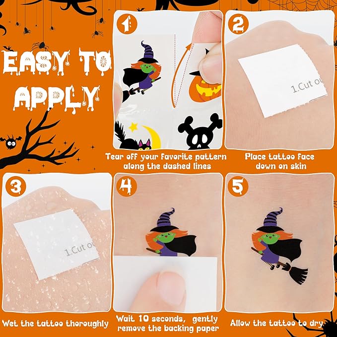 150 PCS Halloween Tattoos for Kids, Waterproof Assorted Halloween Party Favors for Trick or Treat, 150 Different Designs Long Lasting Temporary Tattoos Stickers for Games, Fake Tattoos