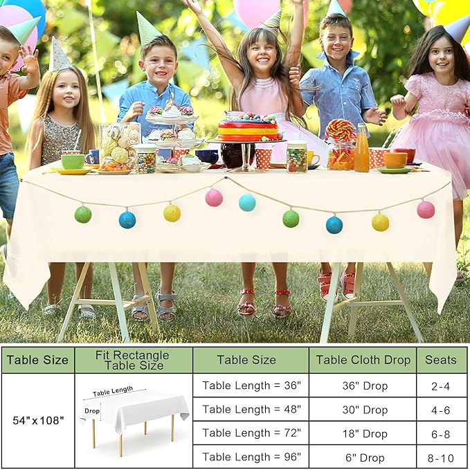 misaya 6 Packs Disposable Plastic Table Cloth, 54 x 108 Inch Waterproof Rectangle Tablecloth, Leakproof & Sturdy Decorative Table Covers for Easter, Picnic, Party and Outdoor, Beige
