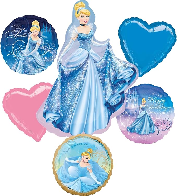 Cinderella Birthday Party 6pc Foil Balloons Bouquet Decorations