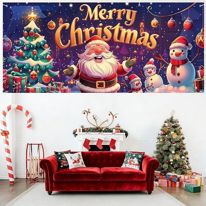6 x 13 ft Christmas Garage Door Decorations Merry Christmas decorations Xmas Garage Door Cover, Happy New Year Hanging Banner for Home,Outdoor,Indoor,Party (Merry Christmas-Purple, 6 x 13 ft)