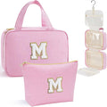 YOOLIFE Birthday Gifts for Women Teen Girls Kids, Initial Hanging Toiletry Bag for Women, Travel Toiletry Bag, Birthday Gifts for Mom Daughter Sister Friends, Letter M, Pink