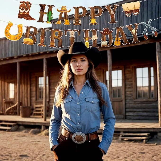Cowboy Party Decorations Happy Birthday Banner Western Cowboy Party Banner Garland for Birthday Party Decorations Cowboy Party Supplies