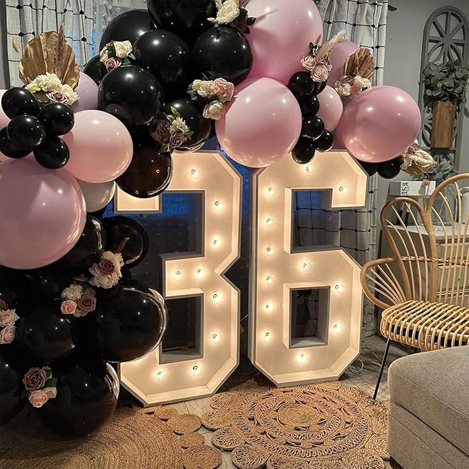 Black Pink and Gold Balloons Arch Kit 144pcs 18/12/10/5inch Black Pastel Pink Metallic Gold Balloon Garland for Women Girls Birthday Wedding Bridal Shower Bachelorette Graduation Baby Shower Decor