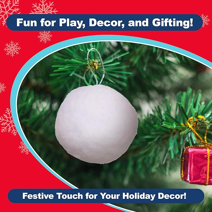 50 Pack Fun Fake Snowball for Kids 2 Inches - Artificial Snowballs Bulk for Indoor and Outdoor - Snow Ball for Decorations, Winter Toy Games Fights - Fun Christmas Party Activities