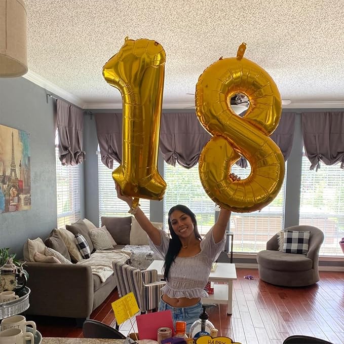 80th Birthday Balloons - Giant Gold Mylar Foil Number 80, Self Inflating, Helium Balloons for Men & Women's 80th Anniversary Party Decorations